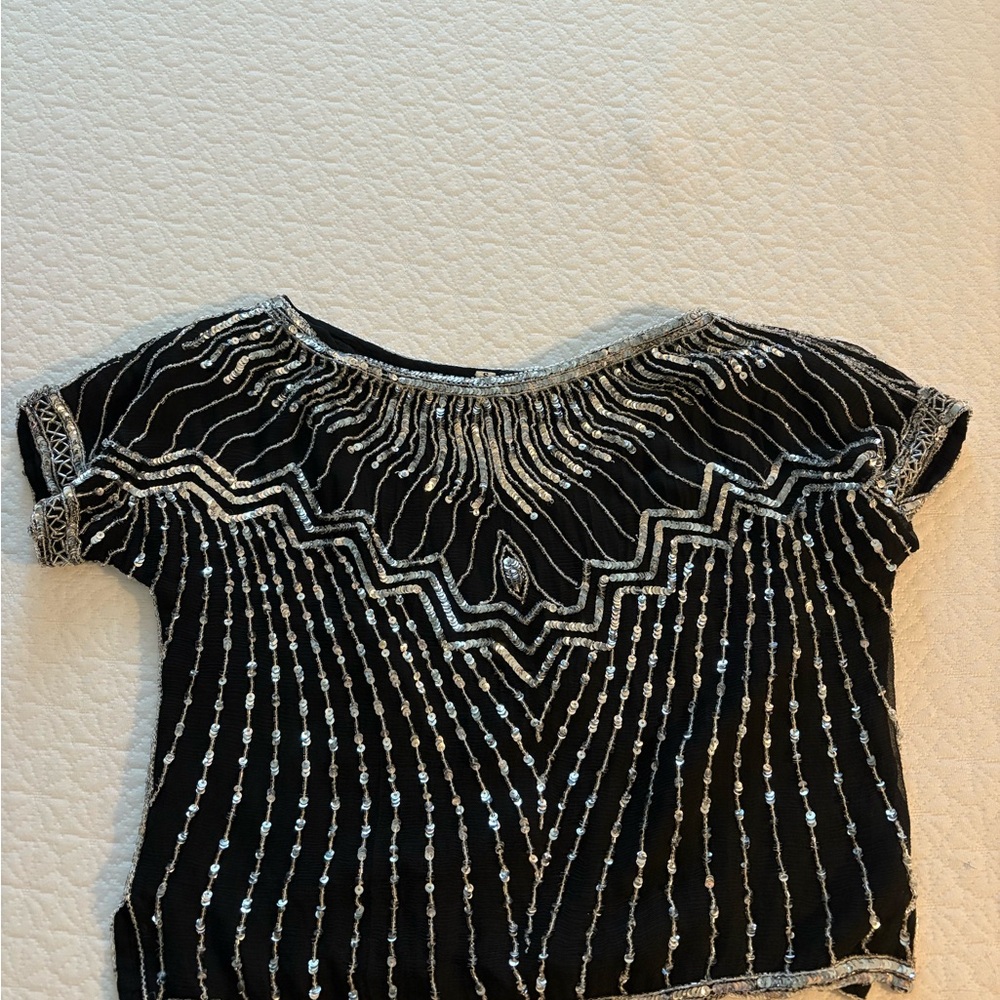 Vintage Black and Silver Sequin Beaded Top